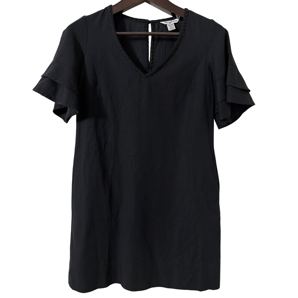 Tommy Bahama‎ Black Tencel Cotton Blend Ruffle Sleeve V Neck Dress XS
